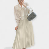 Long Pleated Satin Skirt