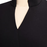 Marina | Refined black dress with belt and mandarin collar