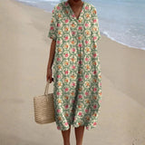 Molly - Retro Floral Dress in Aqua Green
