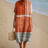 Imogen - Terracotta Dress with Graphic Stripes