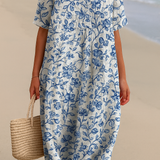 Ivy - Ivory Dress with Porcelain Blue Floral Accents