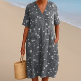 Clara - Charcoal Floral Dress with White Accents