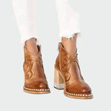 Imogen - Embroidered Faux Leather Boots