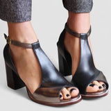 Heidi - Black Patchwork Open-Toe High-Heel Sandals