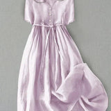 Isla | Elegant Cotton-Linen Mid Sleeve Dress