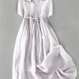 Isla | Elegant Cotton-Linen Mid Sleeve Dress