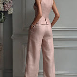Women's Two-Piece Set with V-Neck and Buttons
