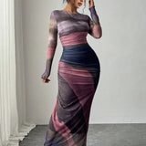 Natalia | Comfortable Printed Long Sleeve Maxi Bodycon Dress