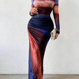 Natalia | Comfortable Printed Long Sleeve Maxi Bodycon Dress
