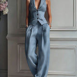 Women's Two-Piece Set with V-Neck and Buttons