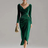 Paula | Pleated Velvet Dress that Flatters the Figure