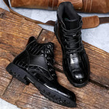 Levi - Croc-Embossed Faux Leather Boots