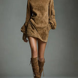 Livia ❘ Oversized Mini Suede Dress with High Neck