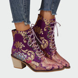 Hannah - Floral Faux Leather Ankle Boots