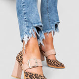 Hayley - Leopard Print Faux Suede Sandals with Stable Heel