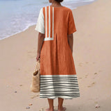 Imogen - Terracotta Dress with Graphic Stripes