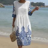 Bianca - Round Neck Maxi Dress with Print