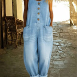 Isla - Vintage Washed Denim Cotton Jumpsuit