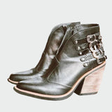 Renee - Retro Faux Leather Ankle Boots