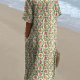 Molly - Retro Floral Dress in Aqua Green
